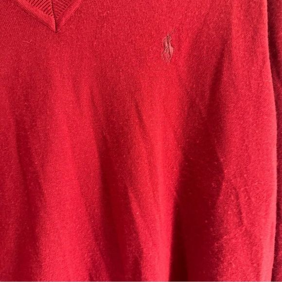 Polo‎ Ralph Lauren Mens Red Washable Merino Wool V Neck Sweater Size M - Picture 6 of 8